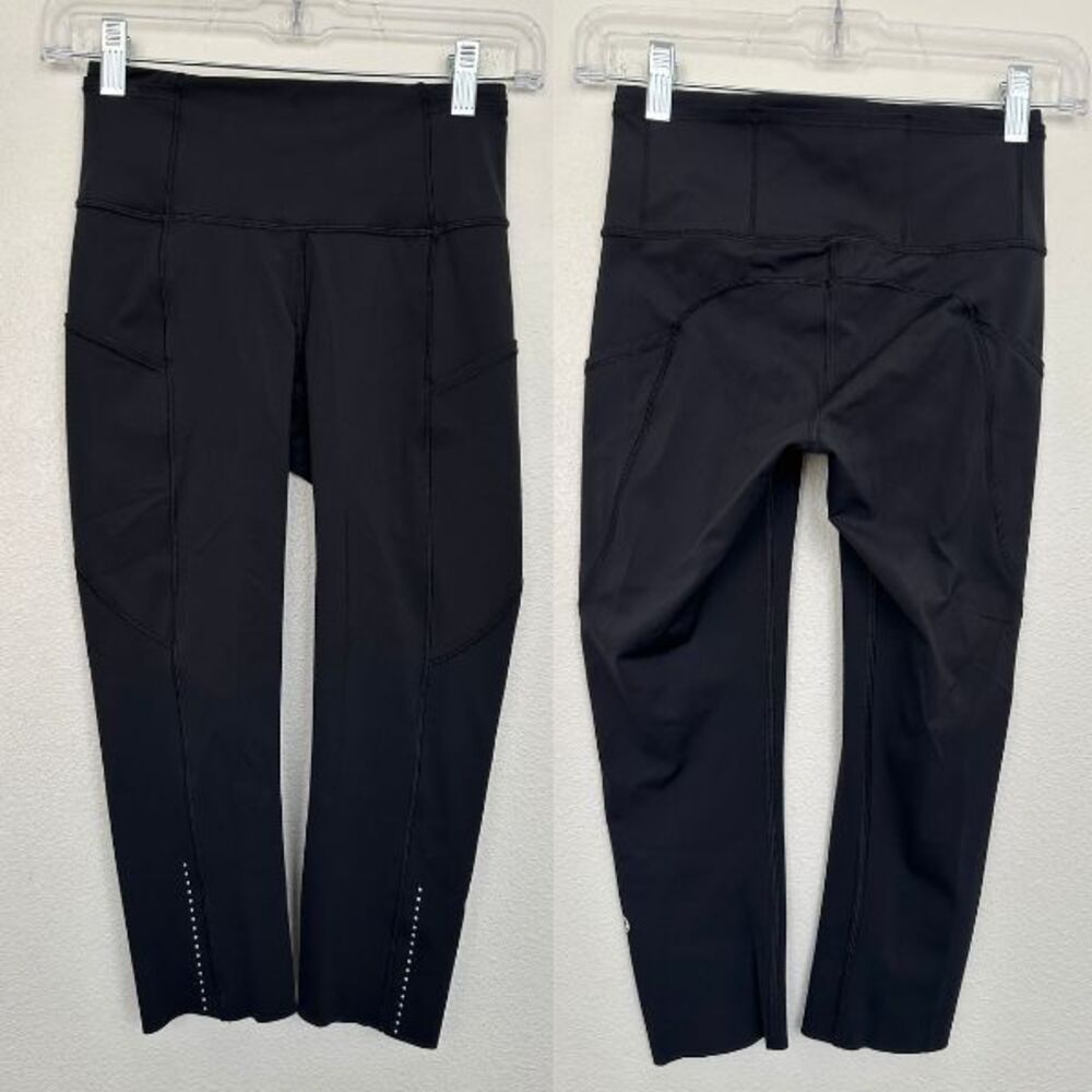 Lululemon Fast Free High Rise Crop Black Running Athleisure Stretch Women's Sz 4